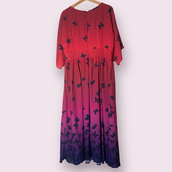 Wayward Fancies eShakti Kimono Sleeve Ombre Butterfly Print Crepe Dress Size 16 - Picture 7 of 8